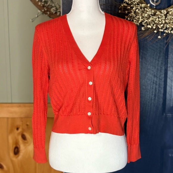 Ralph Lauren Vibrant Orange Button-Up Lightweight Cardigan size PL - Picture 1 of 10